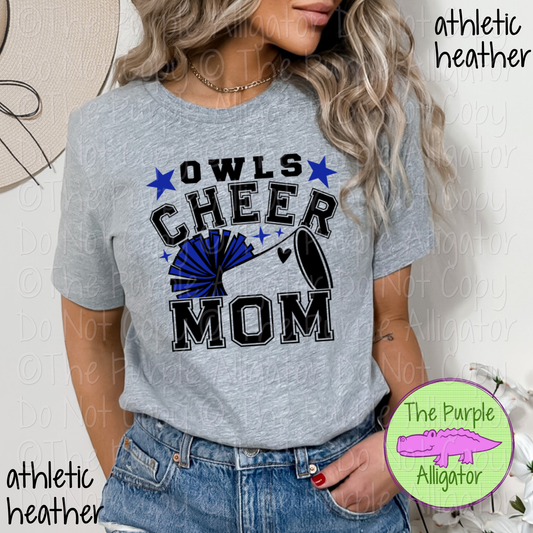 Owls Cheer Mom Varsity | School Spirit Design for Moms | Custom Mascot Cheerleading Apparel - CHOOSE YOUR DESIGN COLORS - 0725 (d2f TAS)