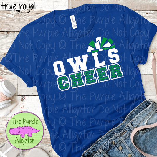 Owls Cheer SC8 Mascot School Spirit - CHOOSE YOUR DESIGN COLORS - 0625 (d2f TPA)