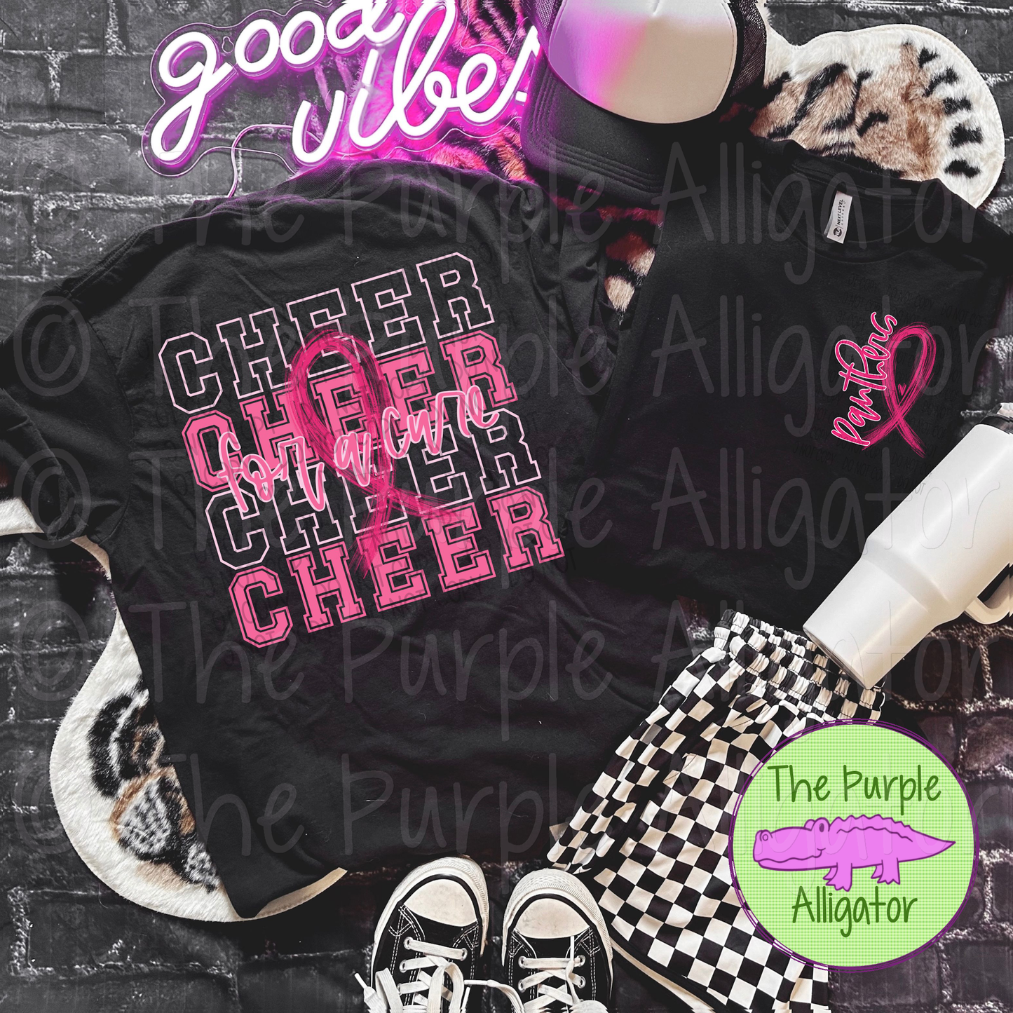 Panthers Cheer Stacked For a Cure Pink Ribbon Front/Back (d2f SWD)