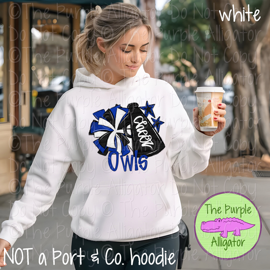 Owls Cheer Pom Mascot School Spirit Wear Team Gear - CHOOSE YOUR DESIGN COLOR - 0425 (d2f SWD)