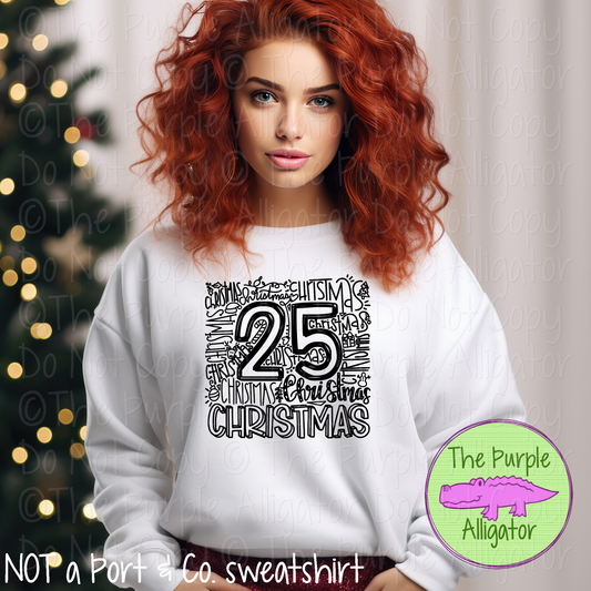 Christmas Typography Shirt, Merry Christmas Word Art Apparel, Christmas Word Collage Shirt, Holiday Apparel 0819 K