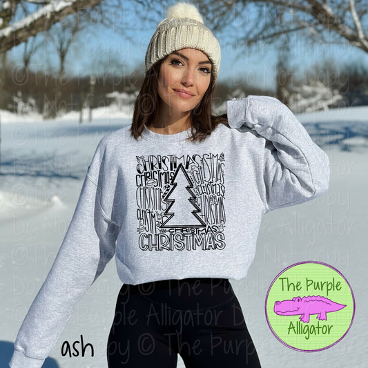 Christmas Tree Typography Shirt, Merry Christmas Word Art Apparel, Christmas Tree Word Collage Shirt, Holiday Apparel 1119 K