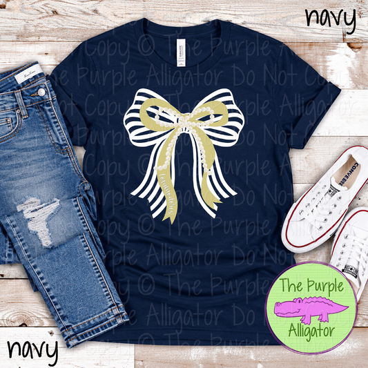 Commodores Stripes & Pearls – Custom Two-Color Mascot Bow Spirit Wear 1026 TPA