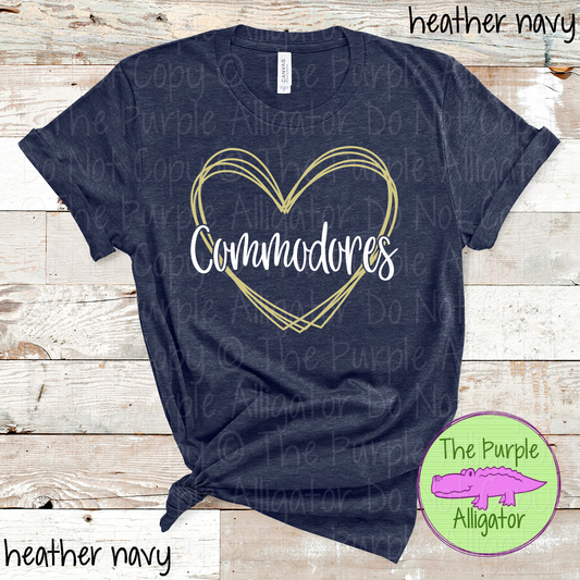 Commodores Heart Frame | Custom Two-Color School & Mascot Spirit Wear 1026 TPA