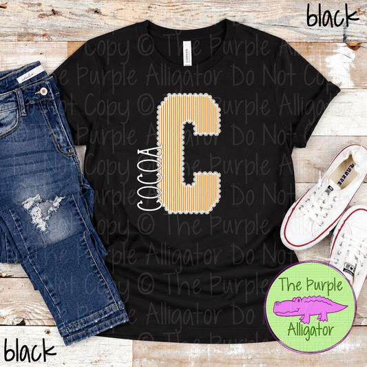 C Cocoa Seersucker & Lace – Custom School Initial Spirit Wear with Lace Detail 1026 TPA