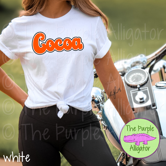 Cocoa Retro Bubble | 70s Style Script Spirit Wear Design - CHOOSE YOUR DESIGN COLORS (d2f TPA)