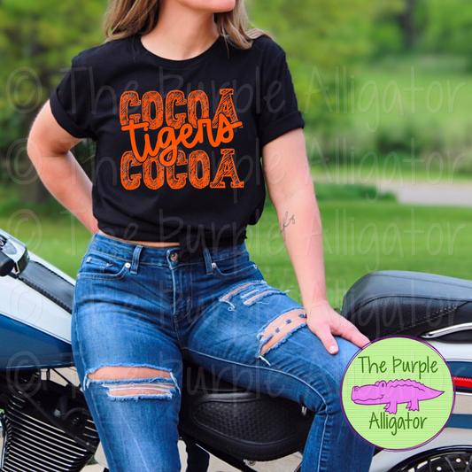 Cocoa Tigers Messy Sketch Mascot School Spirit - CHOOSE YOUR DESIGN COLOR (d2f TPA)