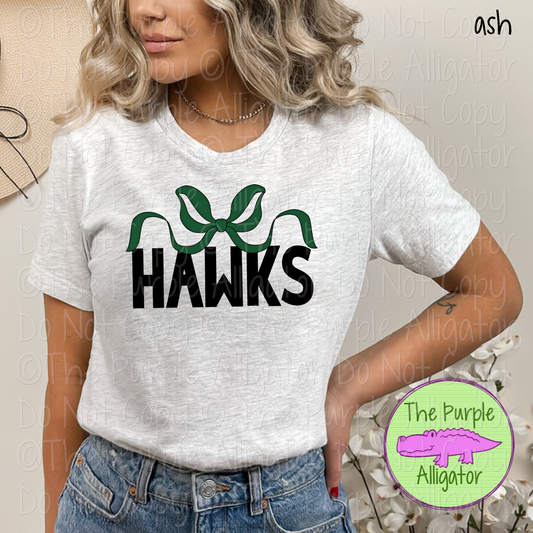 Hawks Coquette Bow Mascot School Spirit - CHOOSE YOUR BOW AND TEXT COLOR 0225 (d2f TPA)