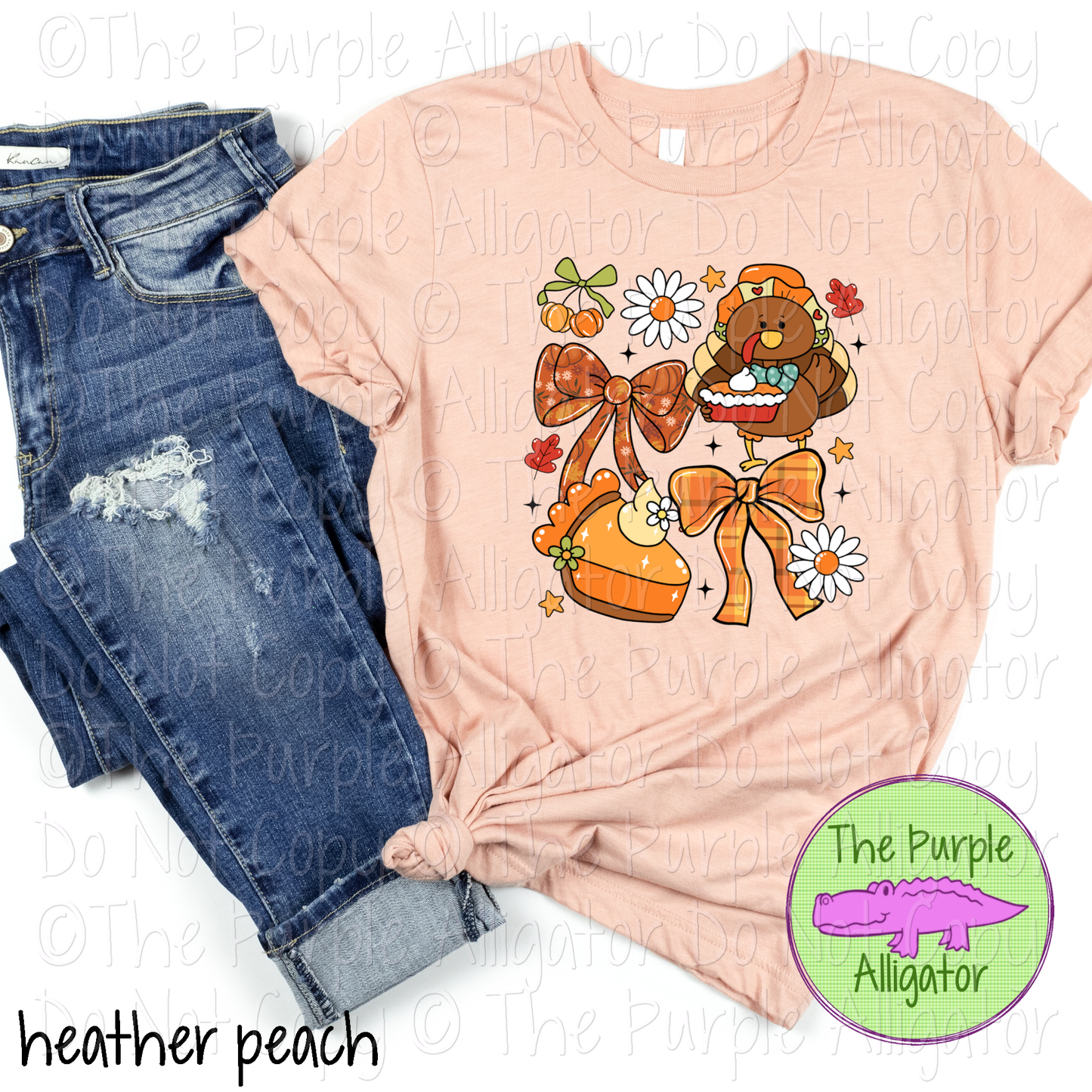 Coquette Thanksgiving – Cute Turkey & Pumpkin Pie Bow Shirt 0825 (d2f TRA)