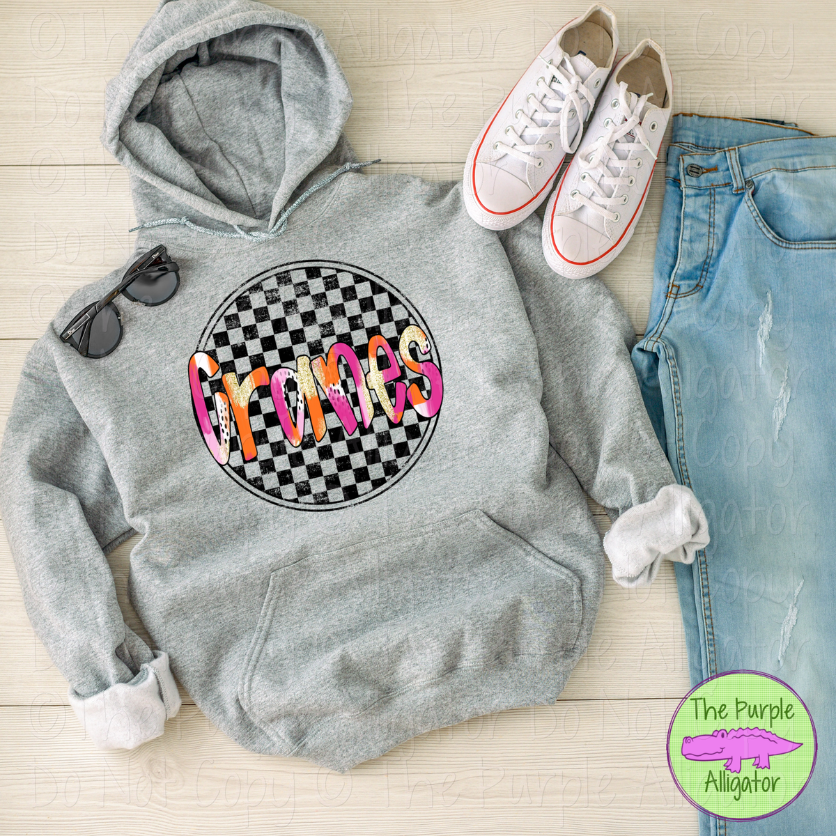 Cranes Preppy Checker | Distressed Checkered Custom Mascot Spirit Wear 0225 TPA