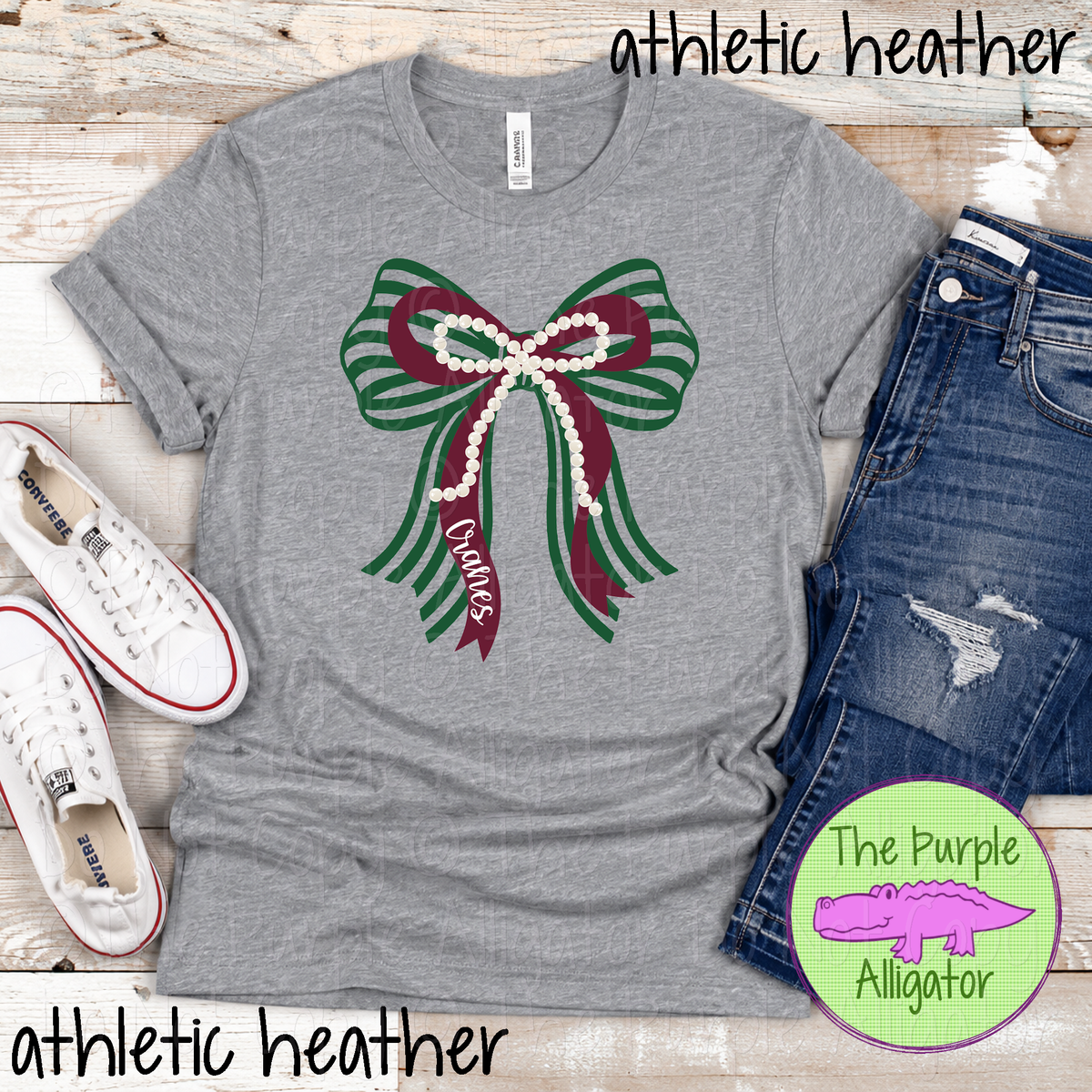 Cranes Stripes & Pearls – Custom Two-Color Mascot Bow Spirit Wear 1026 TPA