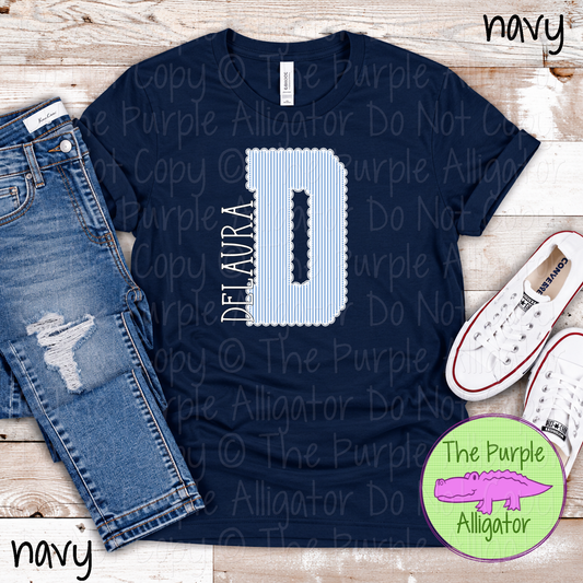 D DeLaura Seersucker & Lace – Custom School Initial Spirit Wear with Lace Detail 1026 TPA