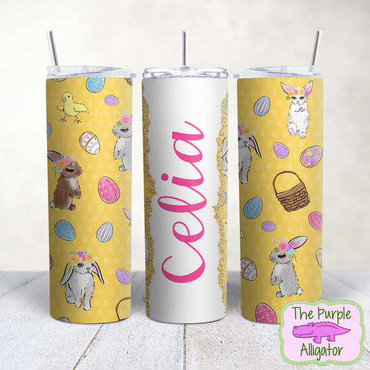 Easter Bunnies on Yellow 270 Gold Glitter Name Personalized (TWD) 20oz Tumbler