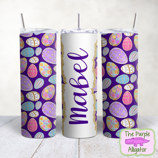 Easter Eggs on Purple 267 Gold Glitter Name Personalized (TWD) 20oz Tumbler