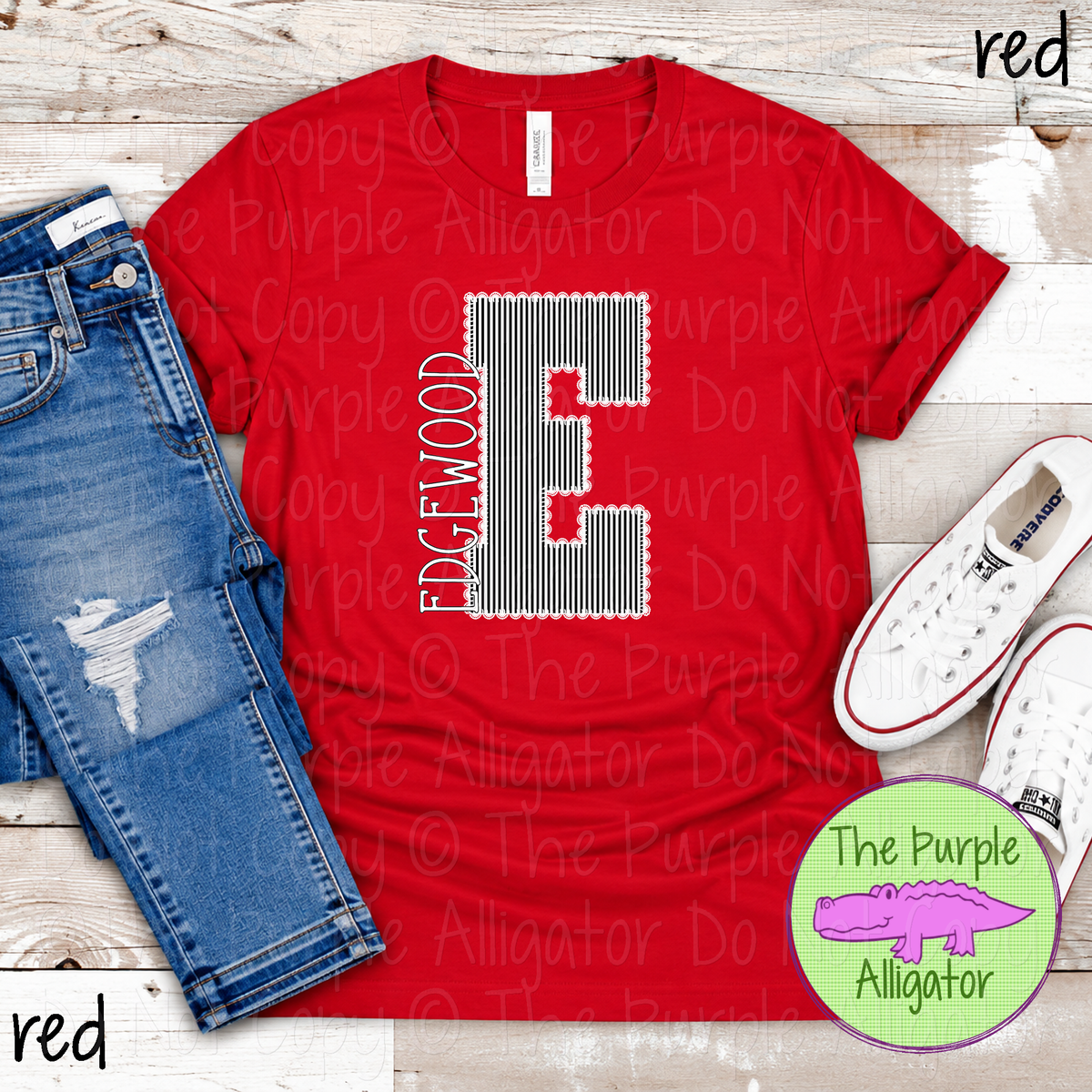 E Edgewood Seersucker & Lace – Custom School Initial Spirit Wear with Lace Detail 1026 TPA