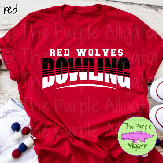 Red Wolves Bowling SC1 Mascot School Spirit Wear Team Swag - CHOOSE YOUR DESIGN COLORS (d2f TPA)