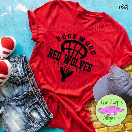 Edgewood Red Wolves Lacrosse SC20 Mascot School Spirit - CHOOSE YOUR DESIGN COLOR (d2f TPA)