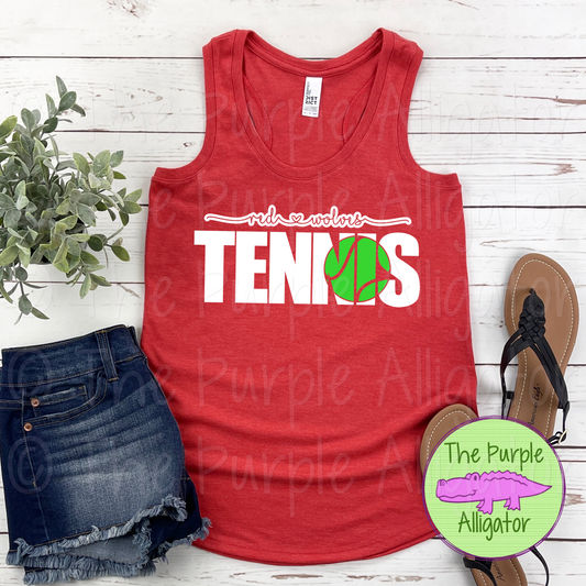 Red Wolves Tennis SC3 Mascot School Spirit - CHOOSE YOUR DESIGN COLOR (d2f TPA)