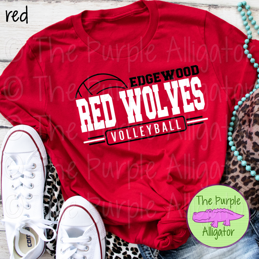 Edgewood Red Wolves Volleyball SC13 Mascot School Spirit - CHOOSE YOUR DESIGN COLORS (d2f TPA)