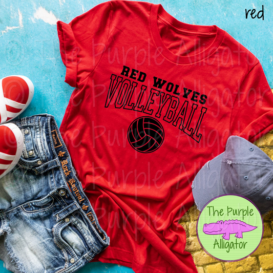 Red Wolves Volleyball SC49 Mascot School Spirit - CHOOSE YOUR DESIGN COLOR (d2f TPA)