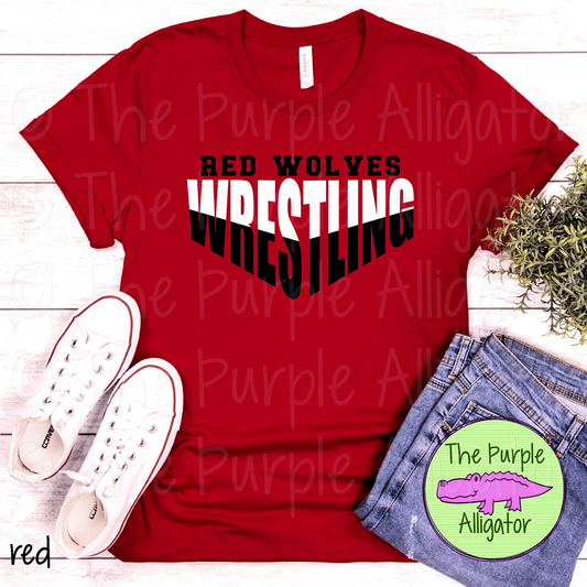 Red Wolves Wrestling SC6 Mascot School Spirit - CHOOSE YOUR DESIGN COLORS (d2f TPA)