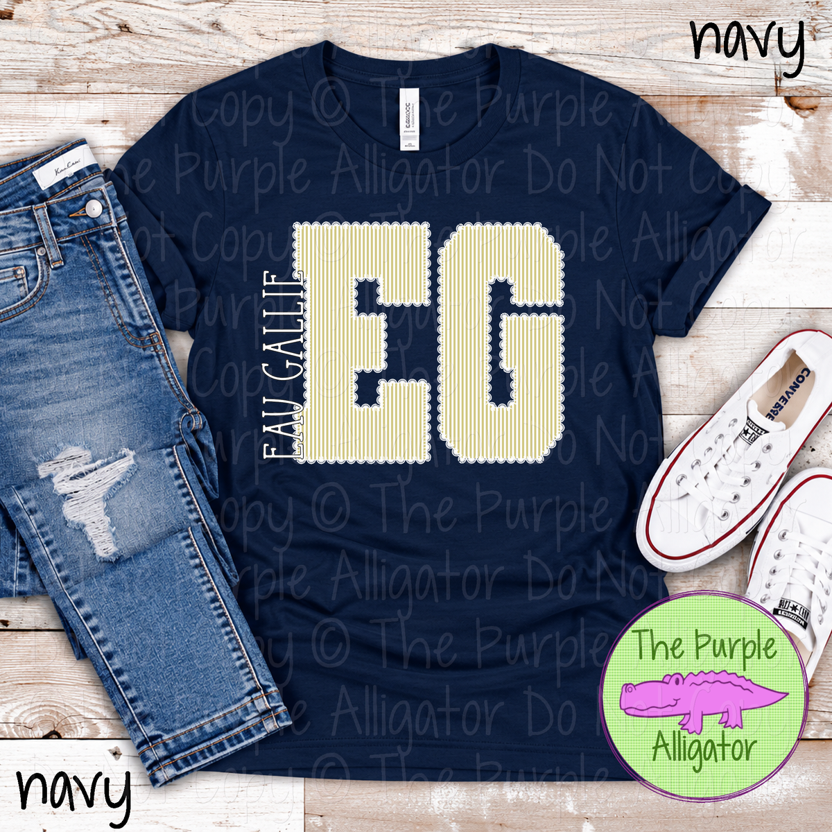 EG Eau Gallie Seersucker & Lace – Custom School Initial Spirit Wear with Lace Detail 1026 TPA