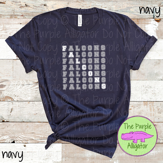 Falcons 2 Color Stack Design | Custom Spirit Wear for Teachers, Students & Fans - CHOOSE YOUR DESIGN COLORS - 0725 (d2f TPA)