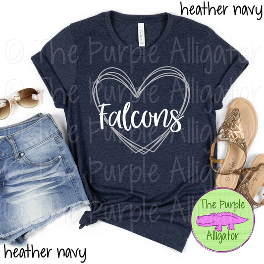 Falcons Heart Frame Mascot School Spirit CHOOSE YOUR DESIGN COLORS (d2f TPA)