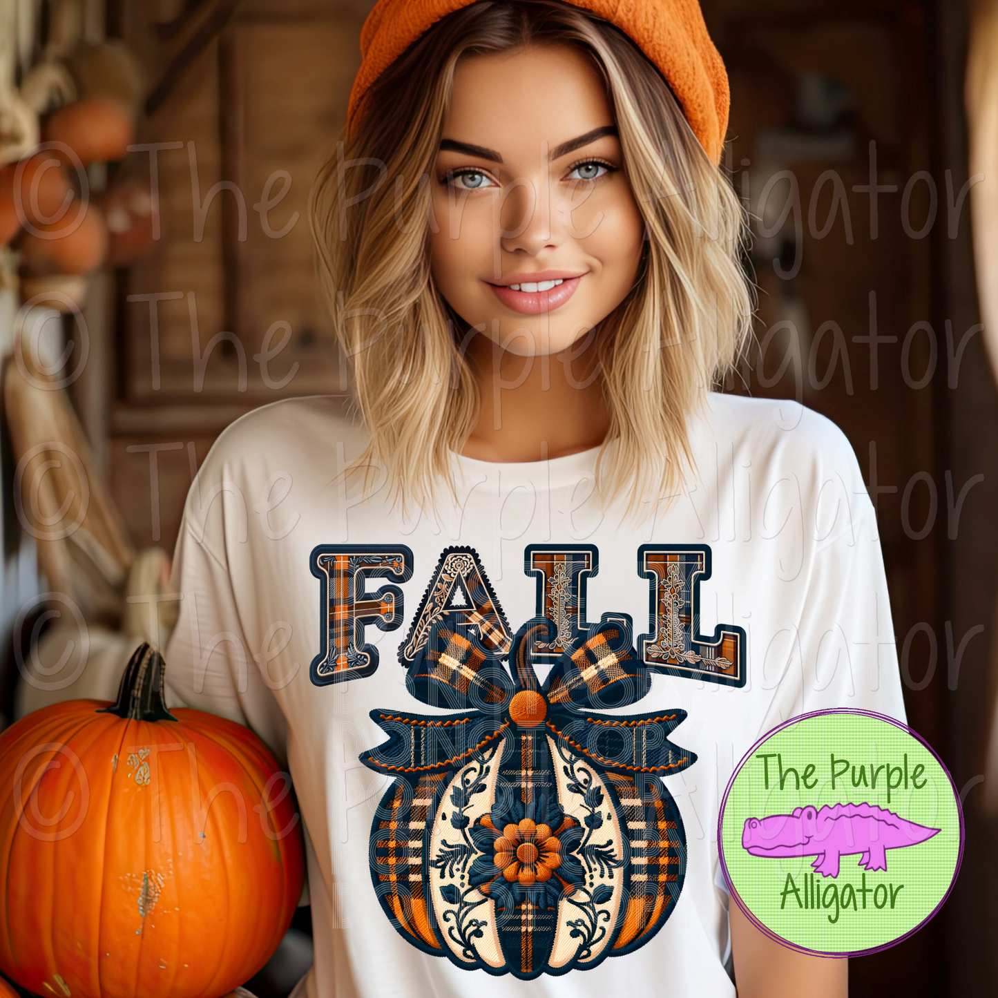 Fall Plaid Pumpkin Faux Embroidery (d2f PHDC)