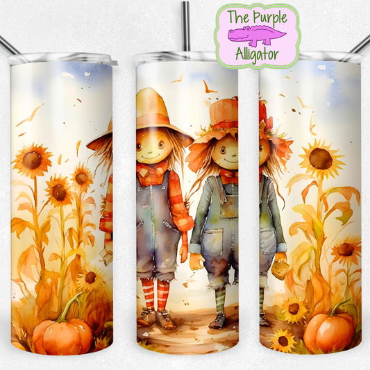 Fall Scarecrows with Sunflowers & Pumpkins (BT) 20oz Tumbler