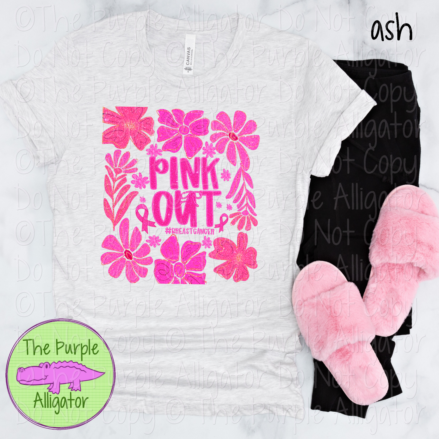 Floral Breast Cancer Pink Out Faux Sparkle 0625 (d2f SF)