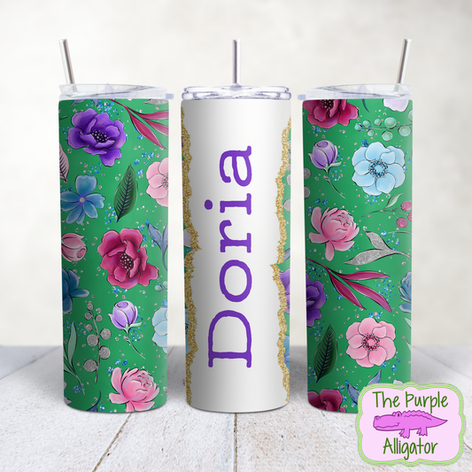 Floral on Green 65 Gold Glitter Name Personalized (TWD) 20oz Tumbler