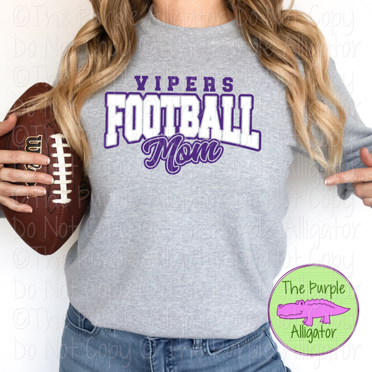 Vipers Football Mom SC56 Mascot School Spirit Wear Team Gear - CHOOSE YOUR DESIGN COLORS - 0625 (d2f TPA)