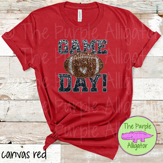 Football Game Day Black Sequin Faux Embroidery (d2f TPA)