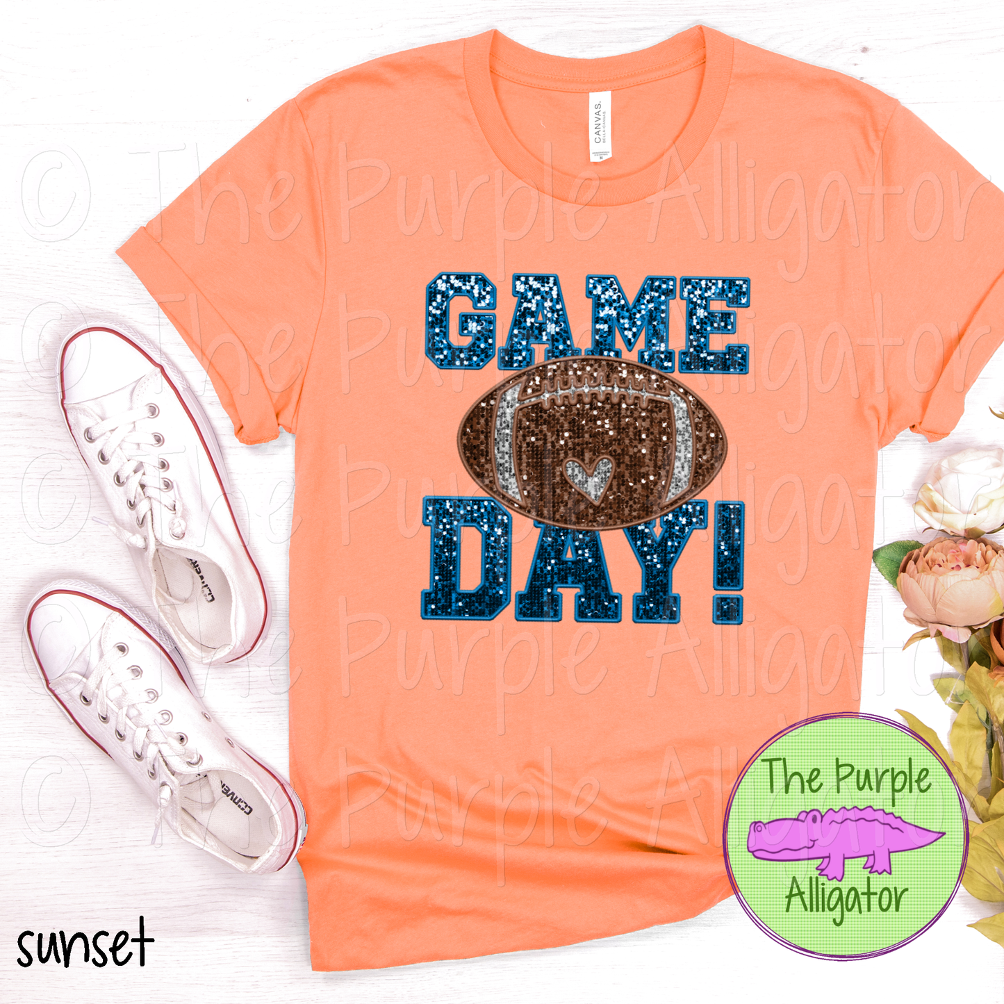 Football Game Day Blue Faux Sequin Faux Embroidery (d2f TPA)