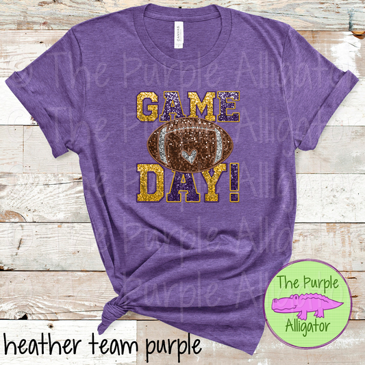 Football Game Day Purple Gold Sequin Faux Embroidery (d2f TPA)