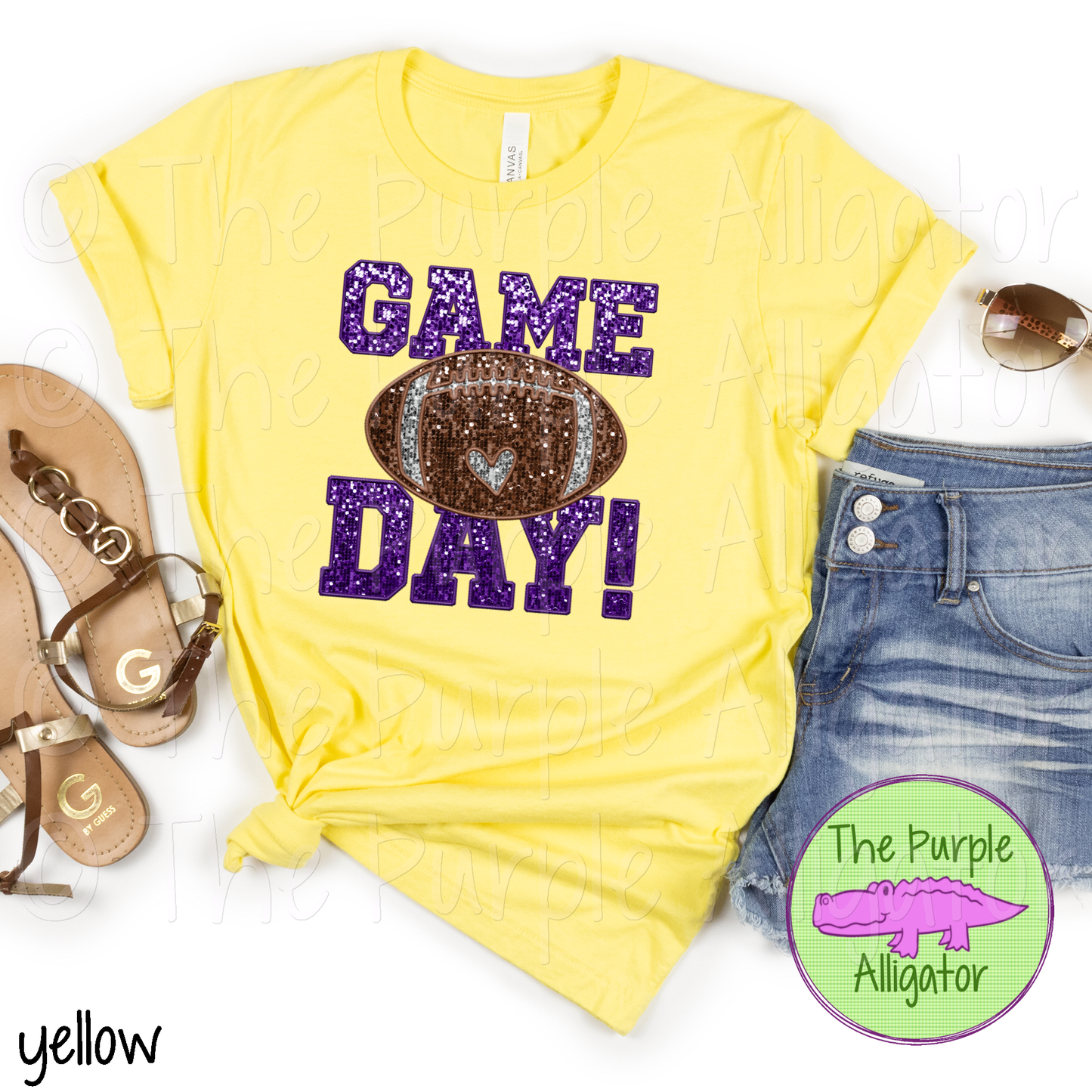 Football Game Day Purple Faux Sequin Faux Embroidery (d2f TPA)