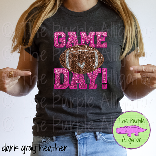 Football Game Day Pink Sequin Faux Embroidery (d2f TPA)