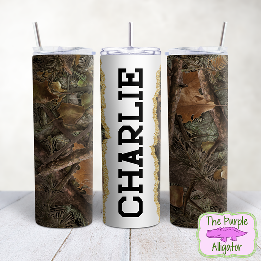 Forest Floor Camo 79 Gold Glitter Name Personalized (TWD) 20oz Tumbler