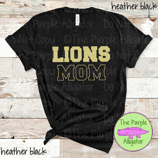 Lions Mom Flip Side - The Outline Series | Custom Spiritwear for Moms - CHOOSE YOUR TEXT COLOR  1025 (d2f TPA)