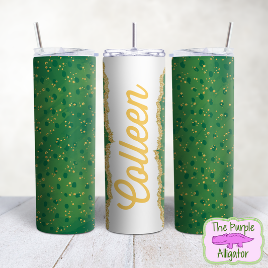 Gold Dots on Green 186 Gold Glitter Name Personalized (TWD) 20oz Tumbler