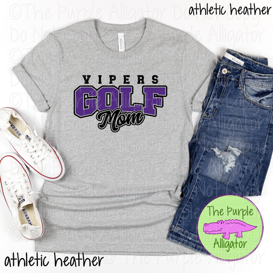 Vipers Golf Mom SC11 Mascot School Spirit Wear Team Gear - CHOOSE YOUR DESIGN COLORS - 0525 (d2f TPA)