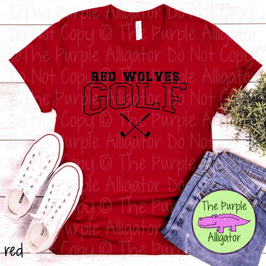 Red Wolves Golf SC1 Mascot School Spirit - CHOOSE YOUR DESIGN COLOR - 0625 (d2f TPA)