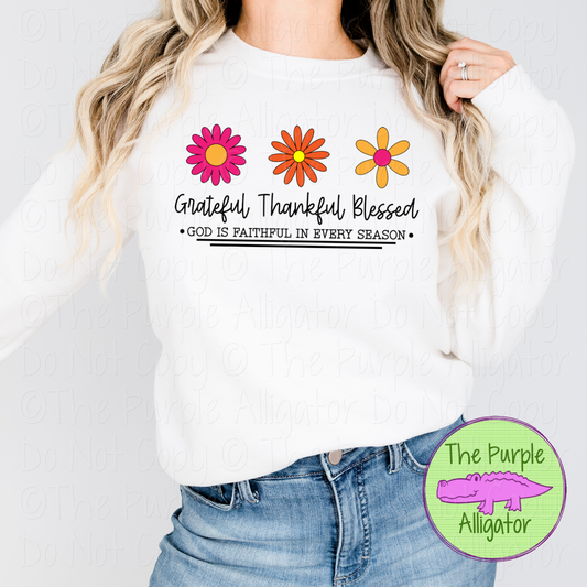 Grateful Thankful Blessed God is Faithful – Colorful Floral Faith Shirt 0825 (d2f M)