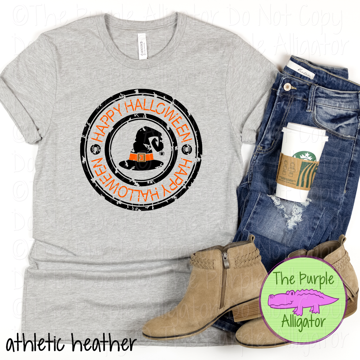 Grunge Happy Halloween | Witch Hat Halloween Graphic Tee for Women 0419 BA
