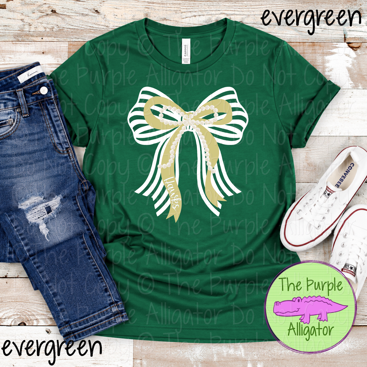 Hawks Stripes & Pearls – Custom Two-Color Mascot Bow Spirit Wear 1026 TPA
