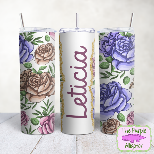 Hand Drawn Roses 45 Gold Glitter Name Personalized (TWD) 20oz Tumbler