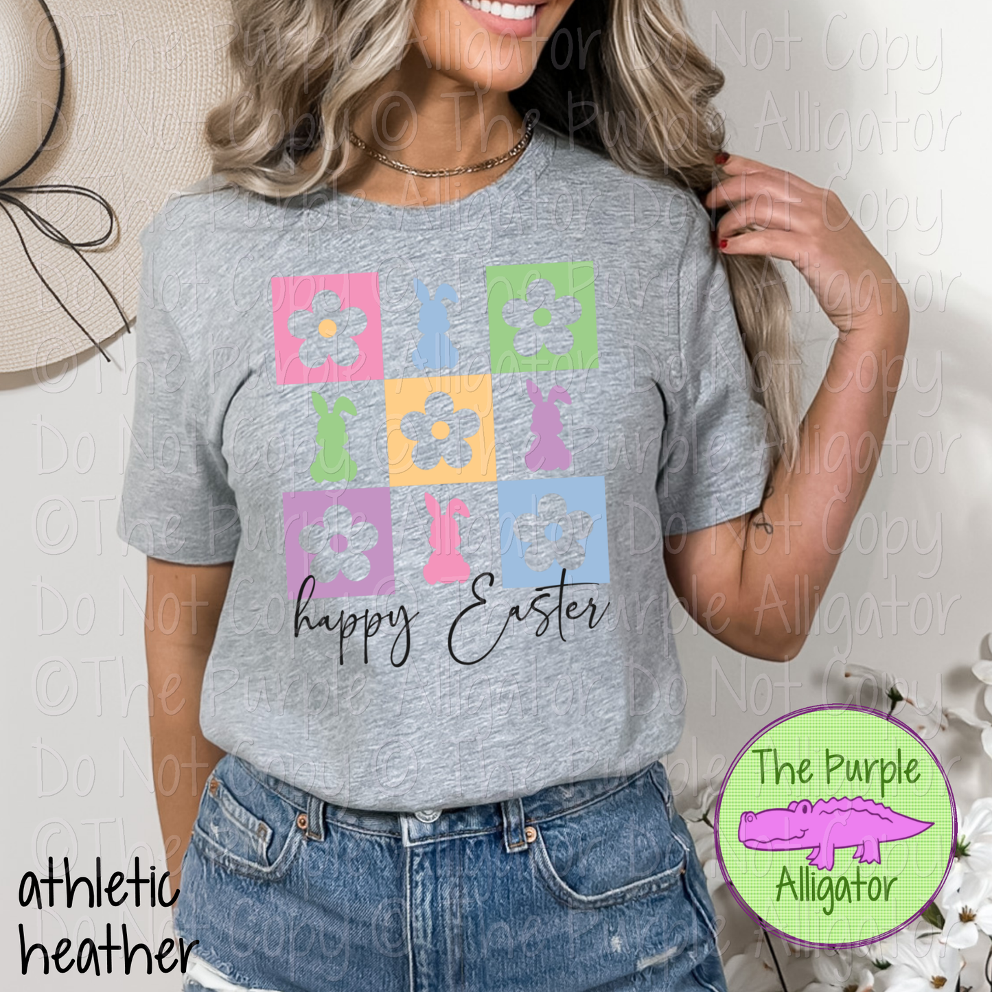 Happy Easter Floral Bunnies - CHOOSE YOUR TEXT COLOR - 0325 (d2f MD)