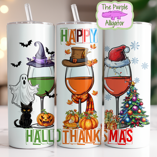 Happy HallowThanksMas Wine Glasses (DRD) 20oz Tumbler