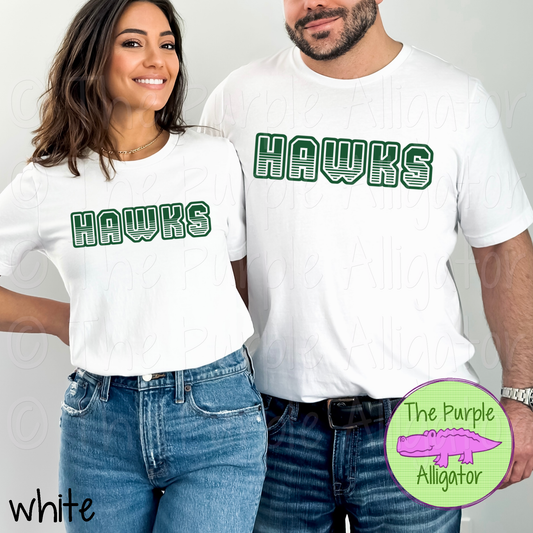 Hawks T401 | Varsity Letter Retro Spirit Wear - CHOOSE YOUR TEXT COLOR 0725 (d2f TPA)